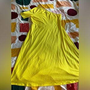 One shoulder bright yellow cotton dress
